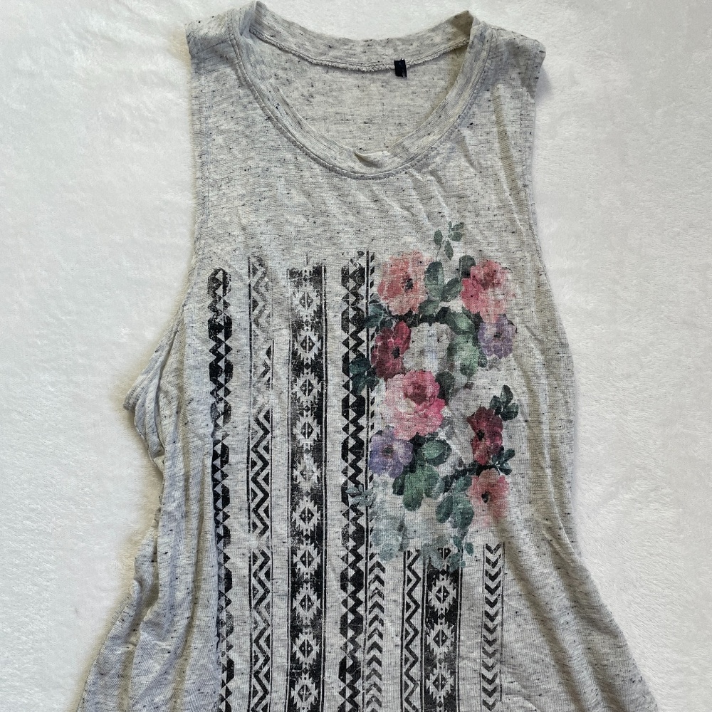 Target Tank Top American Flag and Flowers. Size: Small. Color: Grey, pink, black